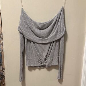 Gray Off-Shoulder Ribbed Women's Top